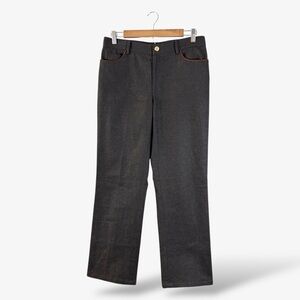 Ralph Lauren Black Label Gray Wool Trouser Pants Size 8 Suede Trim Straight Leg